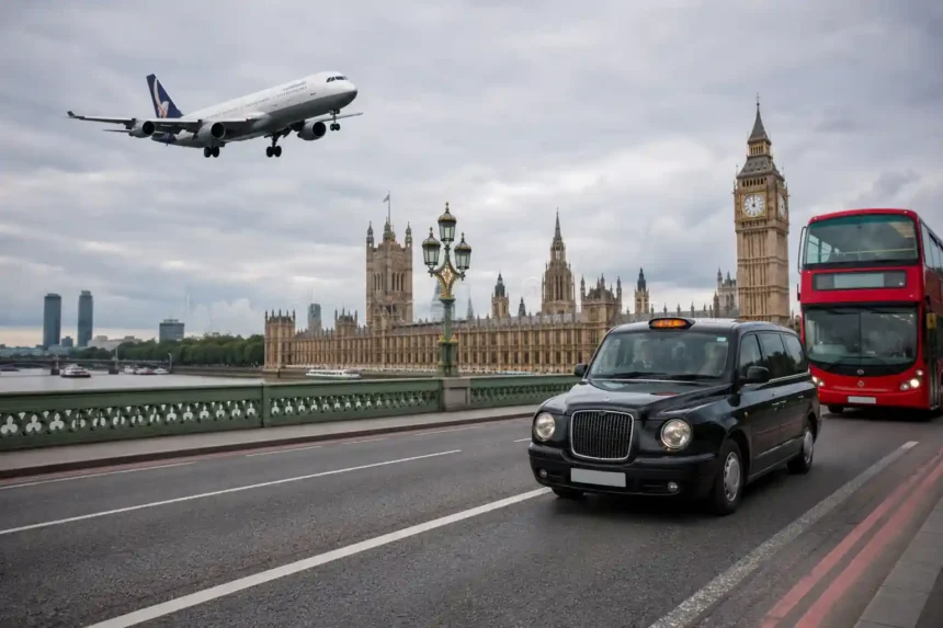 Heathrow Airport transport options connecting travelers to central London by bus, taxi, and public transit.